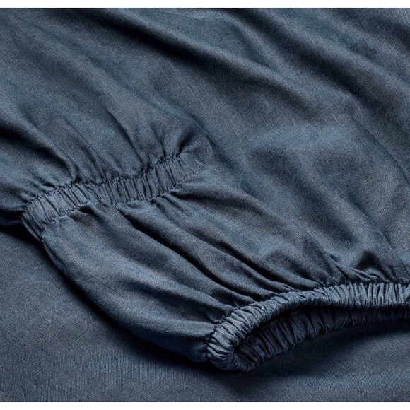 King 100% Linen Sheet Set Dark Mineral Blue - Casaluna NEW - Picture 4 of 8